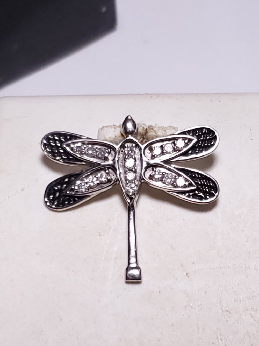 Estate .17ctw Natural Diam &Black Rodium wing Dragon Fly Sterling Silver Pd24995